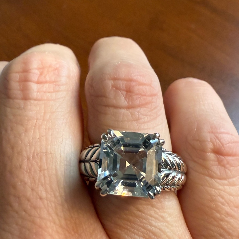 JAI Sterling Silver Asscher Cut White Topaz Ring, sz 5, and Earrings like New - Picture 3 of 12